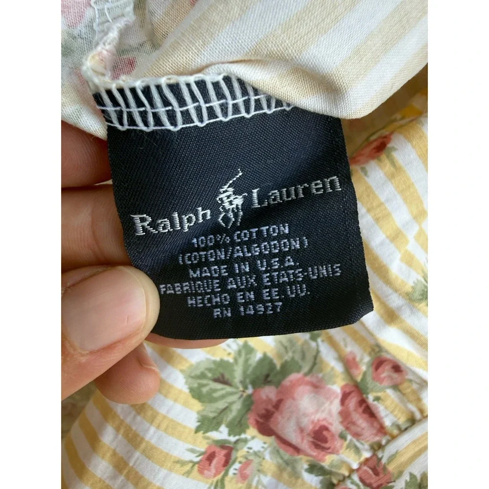 3 Vtg Ralph Lauren Sophie Brooke Yellow Stripe Rose Ruffle Standard Pillowcases